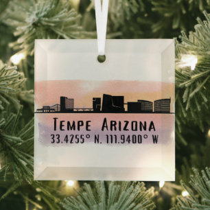 Ornement En Verre Tempe AZ City Skyline Latitude and Longitude 
