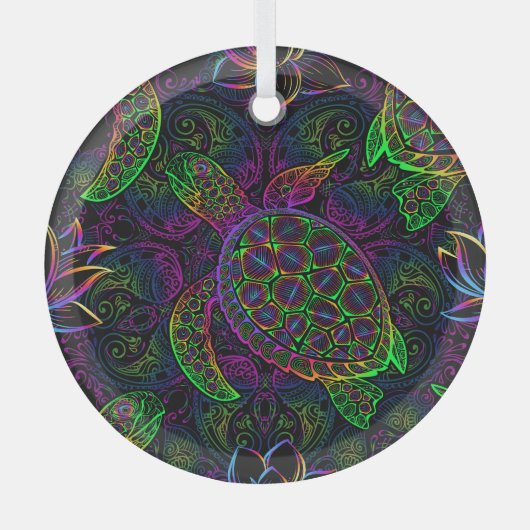 Ornement En Verre Tortue de mer Boho : Motif psychédélique mandala (Recto)