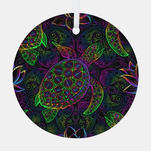 Ornement En Verre Tortue de mer Boho : Motif psychédélique mandala (Verso)