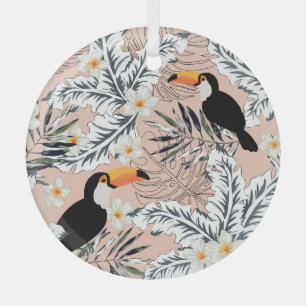 Ornement En Verre Toucans, Palmiers, Plumeria : Pink Tropical.