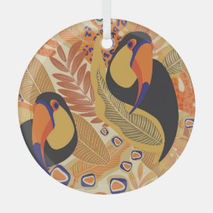 Ornement En Verre Toucans sur branches, motif tropical sans soudure.