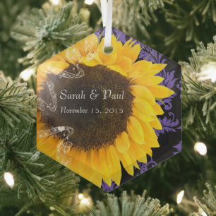 Ornement En Verre Tournesol à Mariage damassé violet Noël