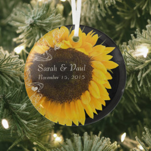Ornement En Verre Tournesol sur l'ornement de Noël Mariage noir