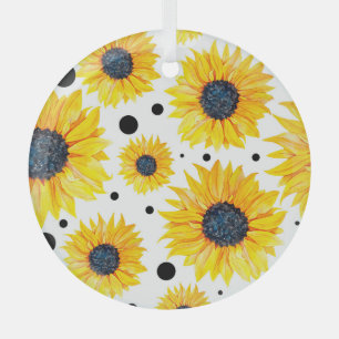 Ornement En Verre Tournesols jaunes sur fond blanc motif