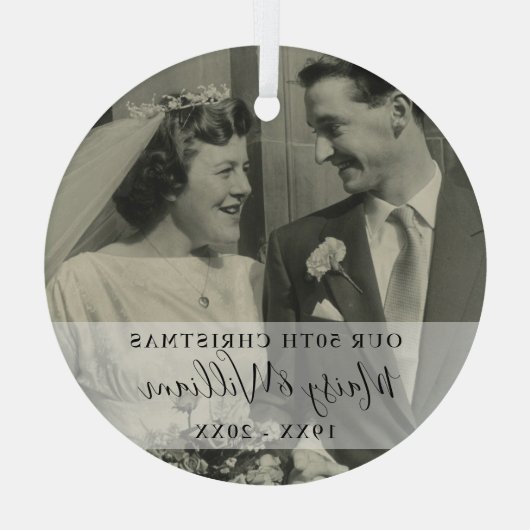 Ornement En Verre Toute année Anniversaire Noël Photo Mariage (Verso)