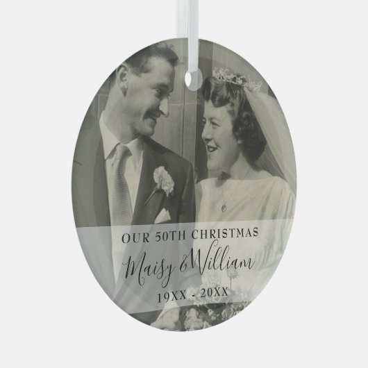 Ornement En Verre Toute année Anniversaire Noël Photo Mariage (Avant droite)