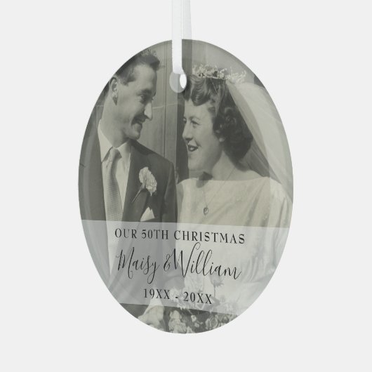 Ornement En Verre Toute année Anniversaire Noël Photo Mariage (Avant gauche)