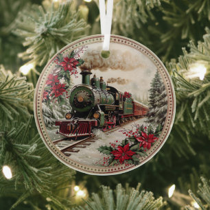 Ornement En Verre Train à vapeur Snowflake – Voyage de Noël intempor