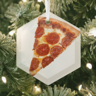 Ornement En Verre tranche de pizza pepperoni classique de SlipperyJo