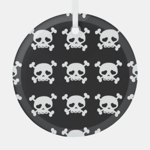 Ornement En Verre Traverses du crâne : Motif noir-blanc.