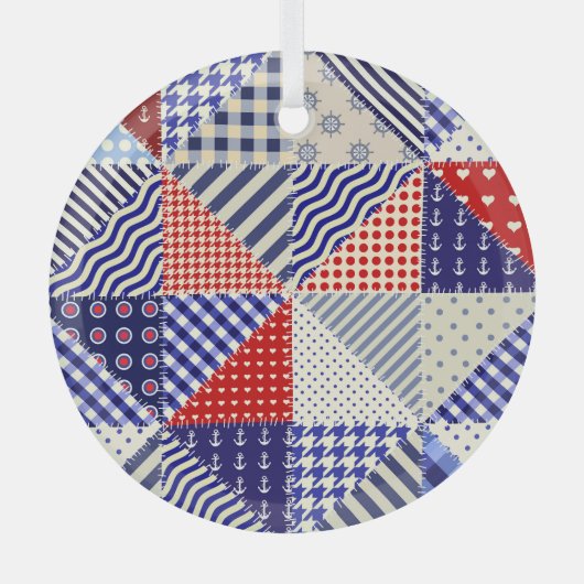 Ornement En Verre Triangles De Patchwork Rétro Style Nautique (Recto)