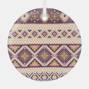 Ornement En Verre Tribal Aztec rayé, motif géométrique.