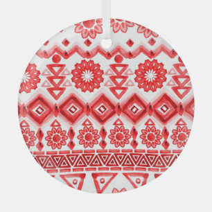 Ornement En Verre Tribus rouge, motif ethnique aquarelle.