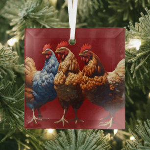 Ornement En Verre Trois poules françaises Foi Espérance Charité Déco