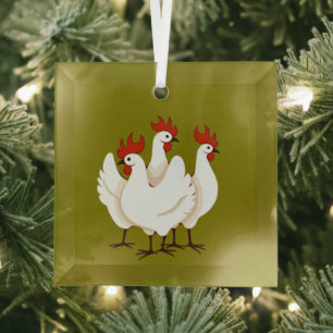 Ornement En Verre Trois poules françaises Rétro découpage milieu du