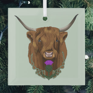 Ornement En Verre Vache Écossaise des Highlands Thistle Celtique Vio
