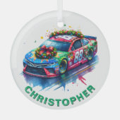 Ornement En Verre Ventilateur de course automobile de Noël Nom perso (Recto)