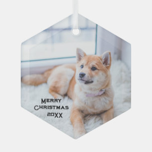 Ornement En Verre Verre photo de chien mignon Ornement Noël Fêtes