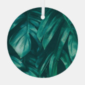 Ornement En Verre Vert foncé, feuillage de jungle tropicale. (Verso)