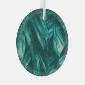 Ornement En Verre Vert foncé, feuillage de jungle tropicale. (Avant droite)