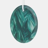 Ornement En Verre Vert foncé, feuillage de jungle tropicale. (Avant gauche)