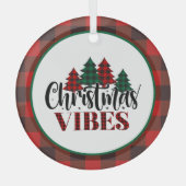 Ornement En Verre Vibes de Noël avec plaque noire et rouge (Recto)
