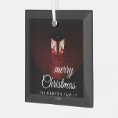 Ornement En Verre Vielle lanterne Joyeux Noël Joyeux Script Famille (Avant gauche)
