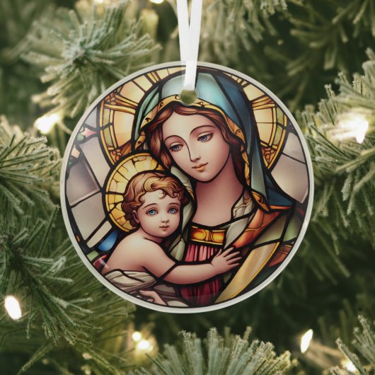Ornement En Verre Vierge Vitrail Marie et Jésus (Insitu)
