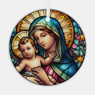 Ornement En Verre Vierge Vitrail Marie et Jésus