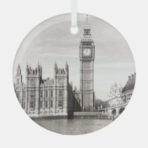 Ornement En Verre Vieux Londres, noir et blanc.