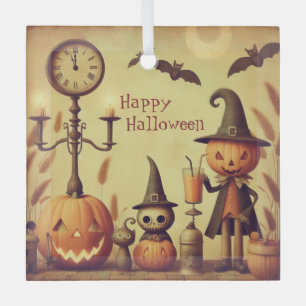 Ornement En Verre Vintage, lunatique Halloween citrouilles & chauves