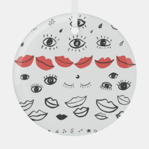 Ornement En Verre Vintages yeux, motif des lèvres rouges.