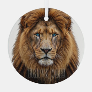 Ornement En Verre Visage de lion majestueux aux yeux bleus   Faune A