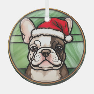 Ornement En Verre Vitrail de Noël Bouledogue Français