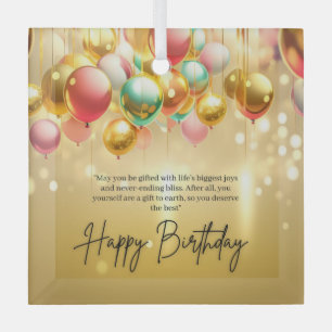 Ornement En Verre Vœux d'anniversaire doré
