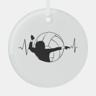 Ornement En Verre Volley-ball - Volleyball Lecteur Heartbeat