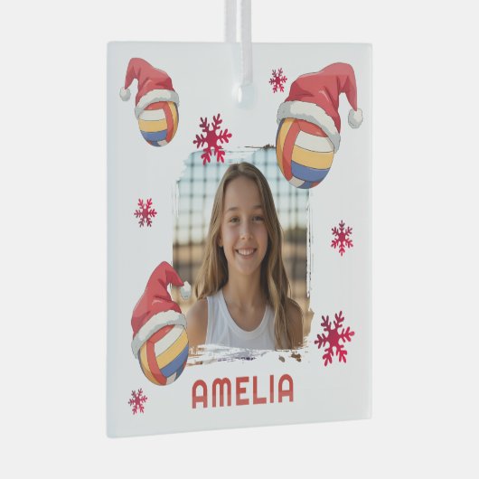 Ornement En Verre Volleyball Santa Hat Name Photo Christmas (Avant droite)