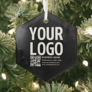 Ornement En Verre Votre logo avec code QR et texte modifiables