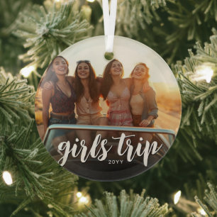 Ornement En Verre Voyage entre copines avec photo personnalisée