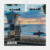 Ornement En Verre Waikiki O'ahu, Queen's Beach, (Verso)