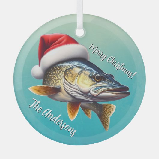 Ornement En Verre Walleye portant un chapeau de Père Noël (Recto)