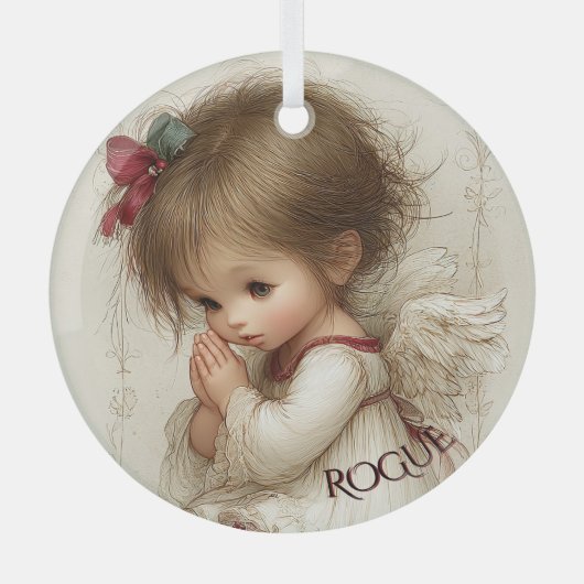 Ornement En Verre Wings of Prayer with Custom Name (Recto)