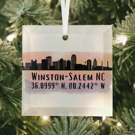 Ornement En Verre Winston-Salem City Skyline Latitude et Longitude (Insitu)