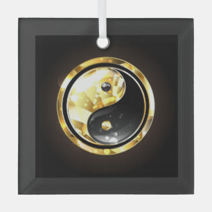 Ornement En Verre Yin Yang or sur noir
