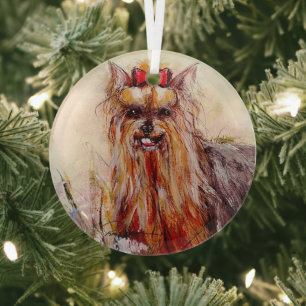 Ornement En Verre Yorkshire Terrier par Hevener Glass Orament