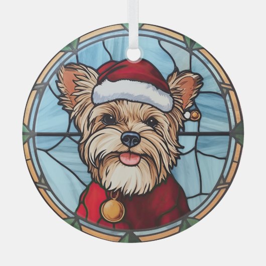 Ornement En Verre Yorkshire Terrier Vitrail Noël (Recto)