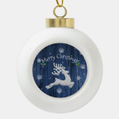 Ornement encadré de rennes de Noël rustique bleu (Devant)