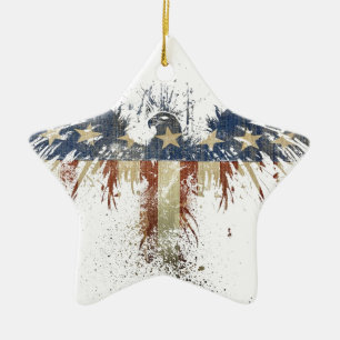 Ornement Étoile En Céramique Aigle patriotique, US/USA, drapeau SAD