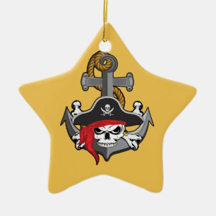 Ornement Étoile En Céramique Ancre de crâne de pirate