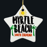 Ornement Étoile En Céramique Aquarelle de Myrtle Beach<br><div class="desc">Un voyage vers Myrtle Beach est tout au sujet de faire des souvenirs, et cette conception vous aidera à vous rappeler les jours ensoleillés chauds et la nuance fraîche des palmiers tout au long de l'année. Ce grand logo d'aquarelle comporte le texte "Myrtle Beach, la Caroline du Sud" avec des...</div>